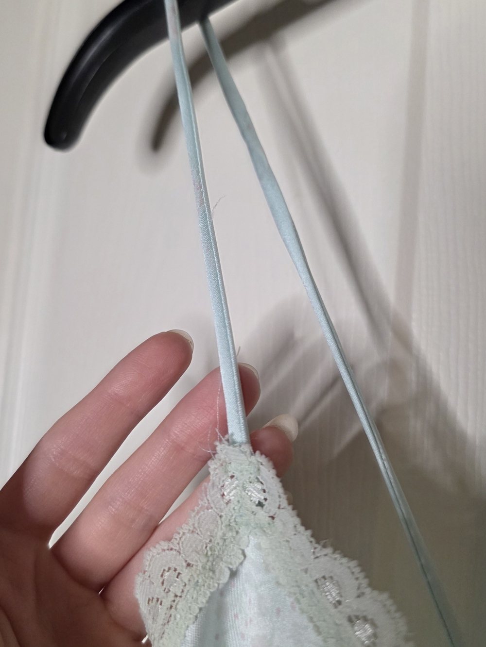 Val Mode Light Blue Floral Bow Pattern Lace Trim Satin Slip - Picture 5 of 8